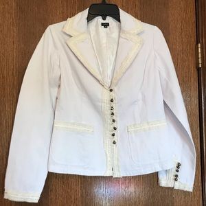 White and tan sequin embroidered jacket